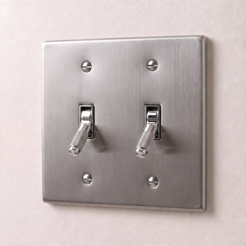 Brass Toggle Switch — 2 Gang · Stainless Steel