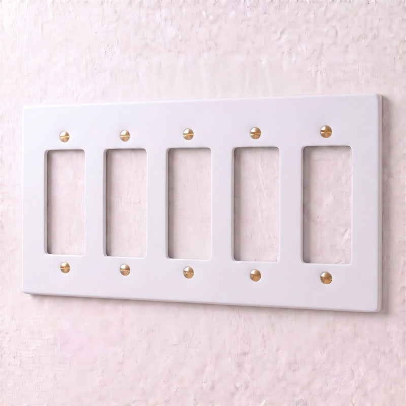 Brass Wall Plate — 5 Gang · White with Brass