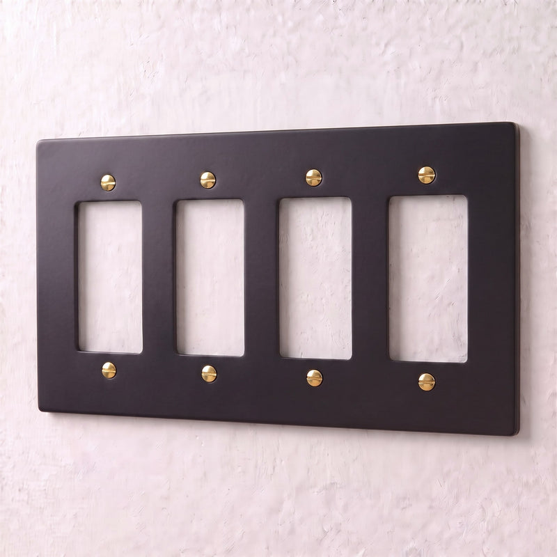 Brass Wall Plate — 4 Gang · Night Black with Brass