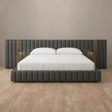 Performance Leather Smoke — Extended Headboard with Integrated Lighting