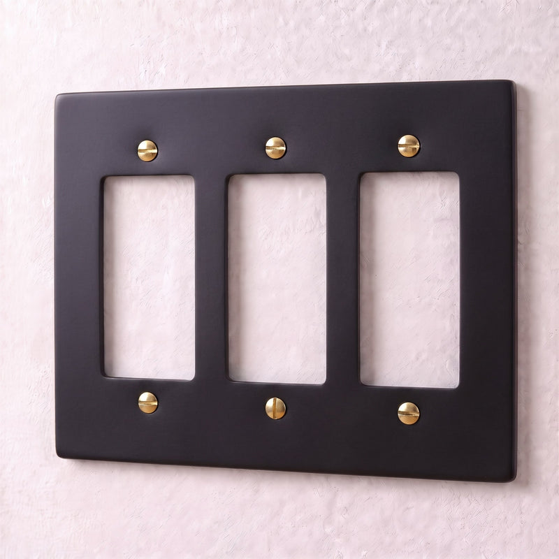 Brass Wall Plate — 3 Gang · Night Black with Brass