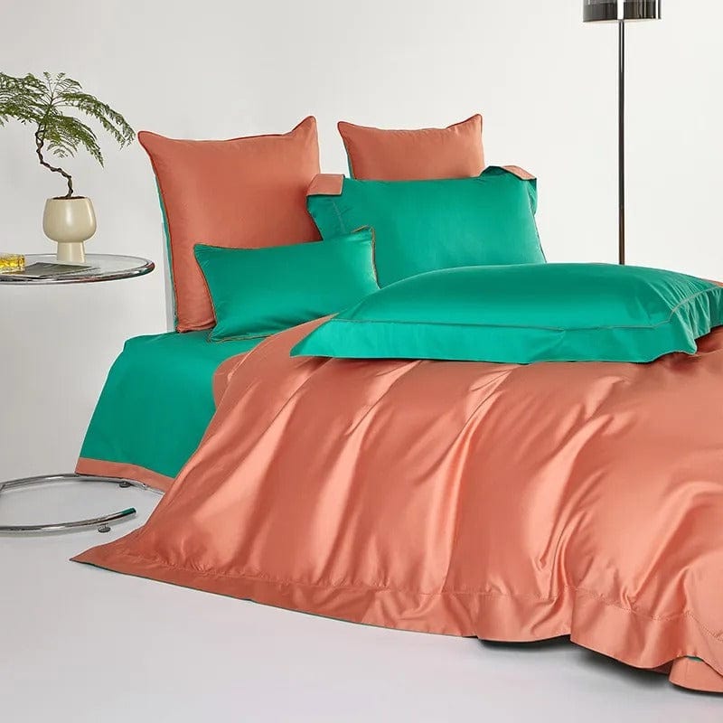 Dream Orange Green Duvet Cover Set (Long-Staple Sateen Cotton)