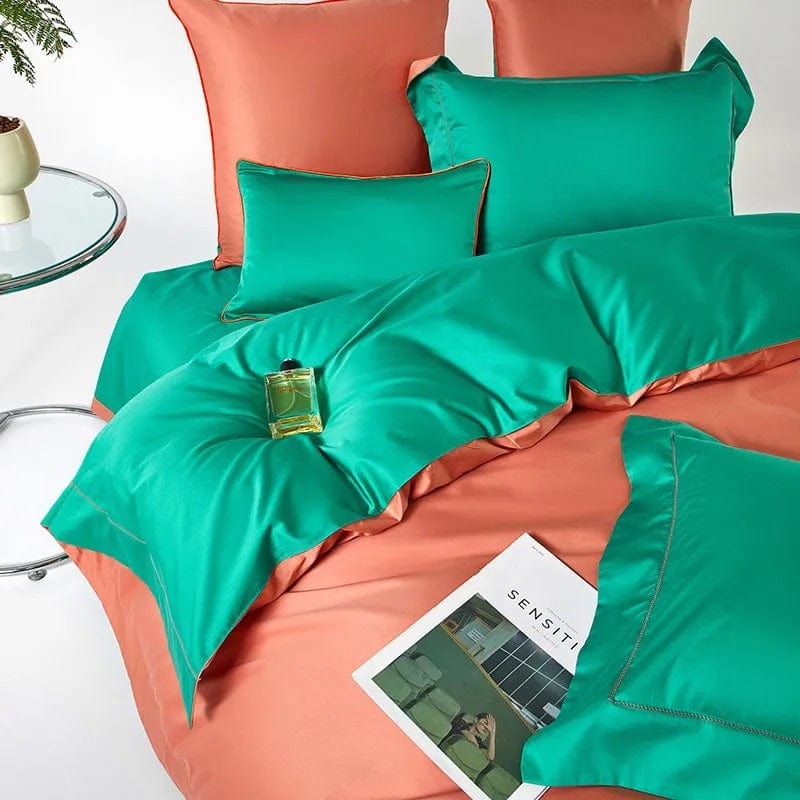 Dream Orange Green Duvet Cover Set (Long-Staple Sateen Cotton)