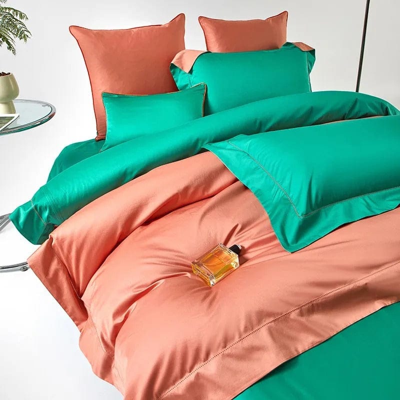 Dream Orange Green Duvet Cover Set (Long-Staple Sateen Cotton)