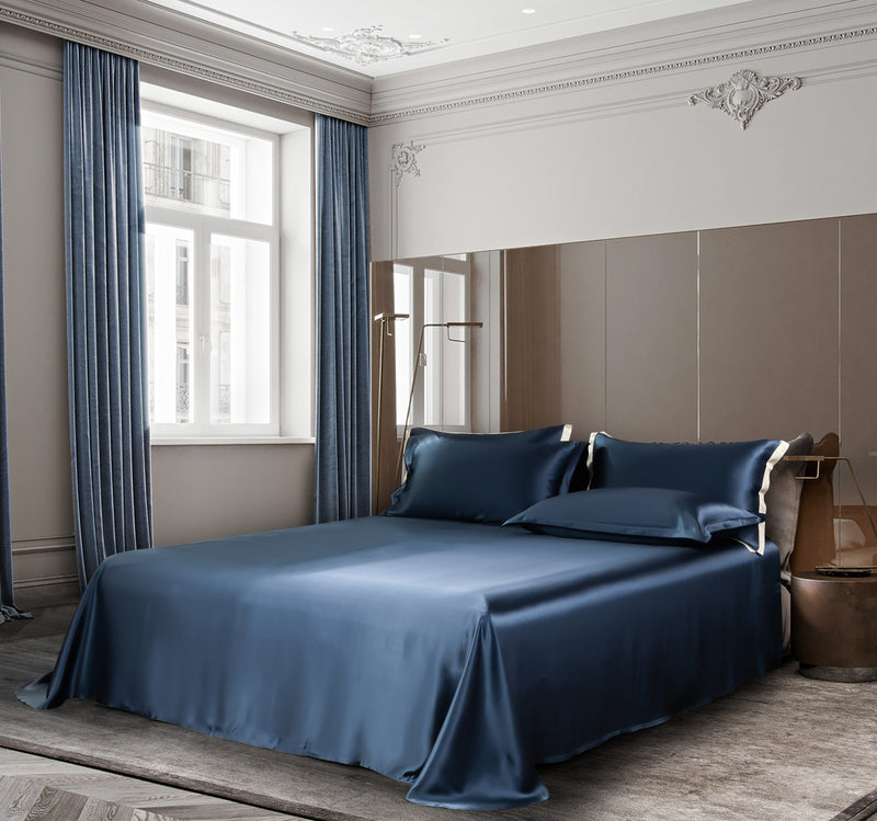 Premium Navy Blue Mulberry Silk Bedding Set