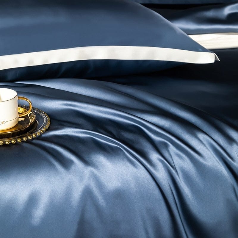 Royalis Prussian Blue Luxury Pure Mulberry Silk Bedding Set