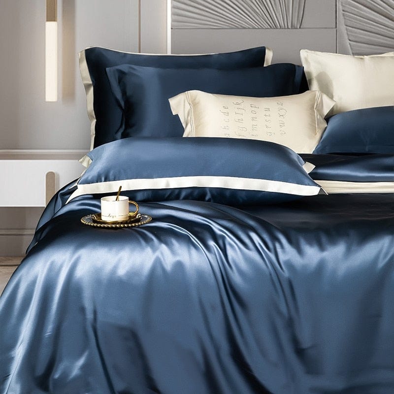 Premium Navy Blue Mulberry Silk Bedding Set