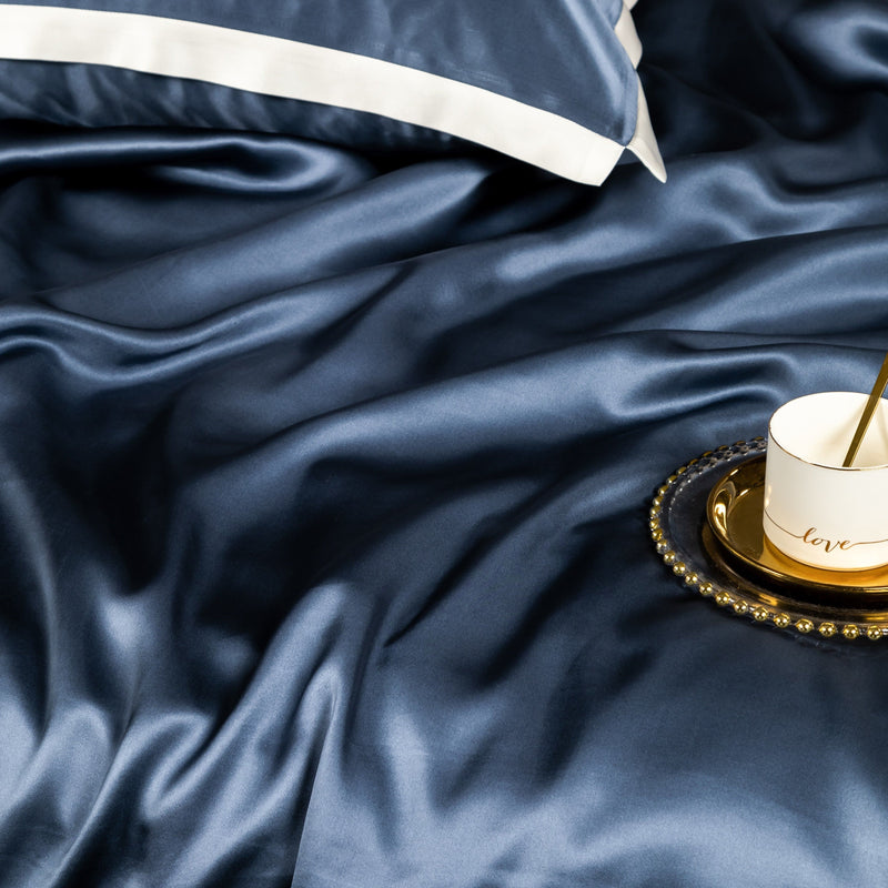 Premium Navy Blue Mulberry Silk Bedding Set