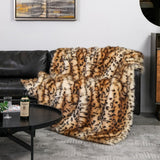 Plush Leopard Faux-Fur Blanket Throw