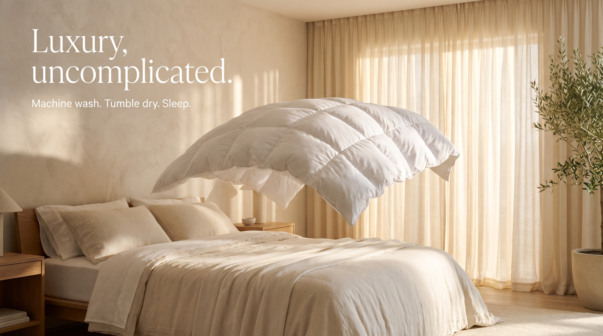 Luxury, uncomplicated — machine washable duvet banner (desktop)