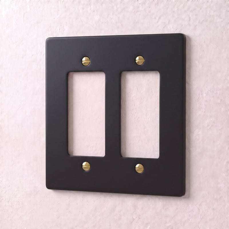 Brass Wall Plate — 2 Gang · Night Black with Brass