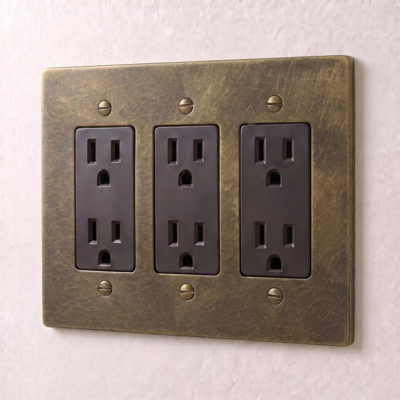Brass Outlet — 3 Gang · Bronze with Patina