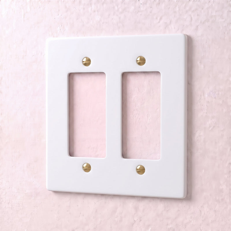 Brass Wall Plate — 2 Gang · White with Brass