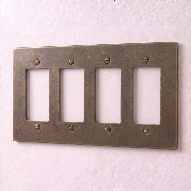 Brass Wall Plate — 4 Gang · Bronze with Patina