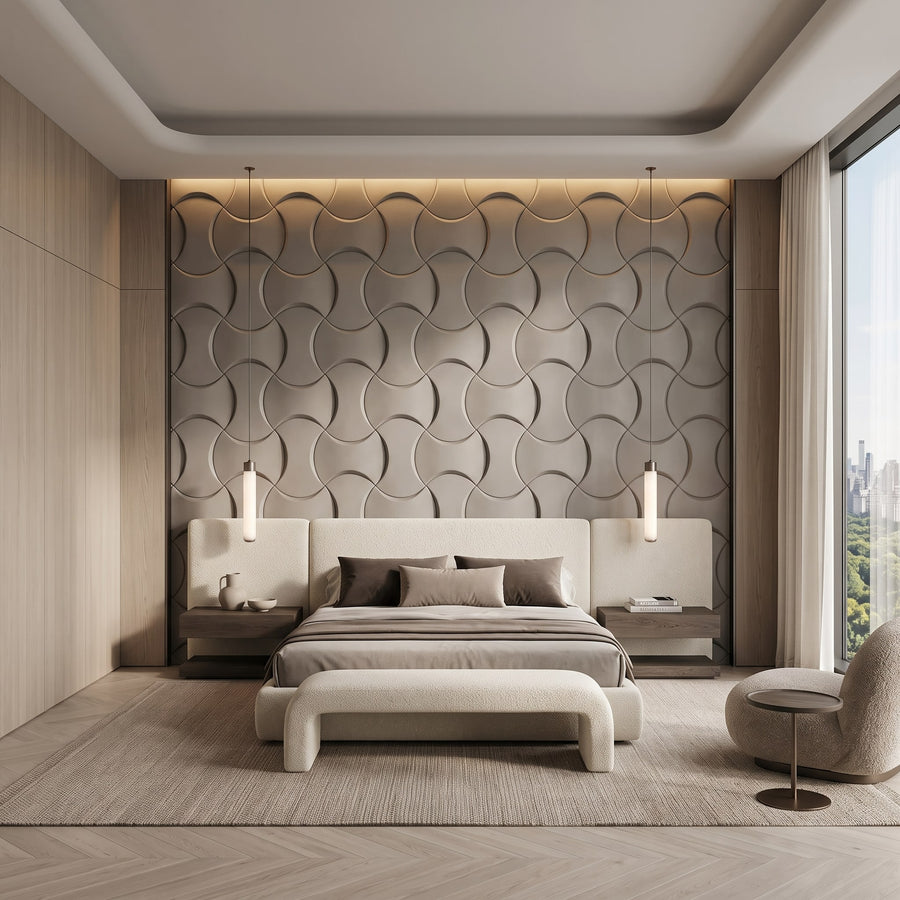 Coco Geometric 3D Leather Wall Panel in Grey