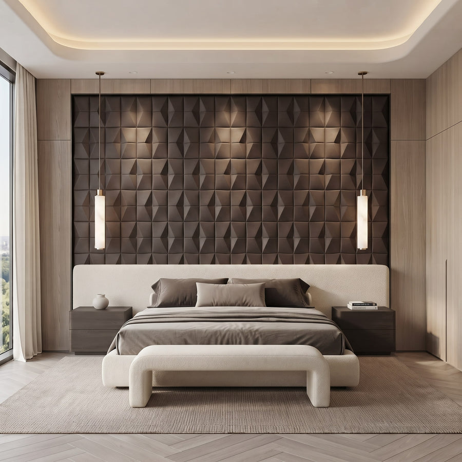 Flawless Square 3D Leather Wall Panel in Dark Brown