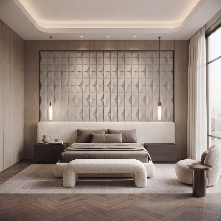 Flawless Square 3D Leather Wall Panel in Light Grey