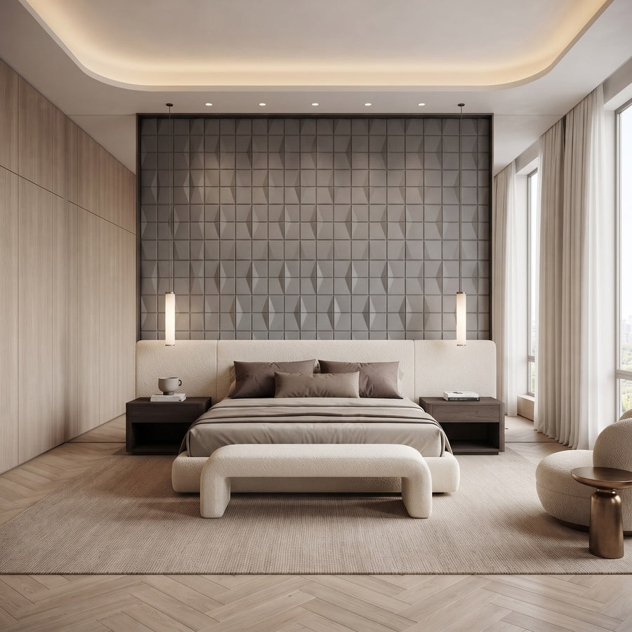 Flawless Square 3D Leather Wall Panel in Grey