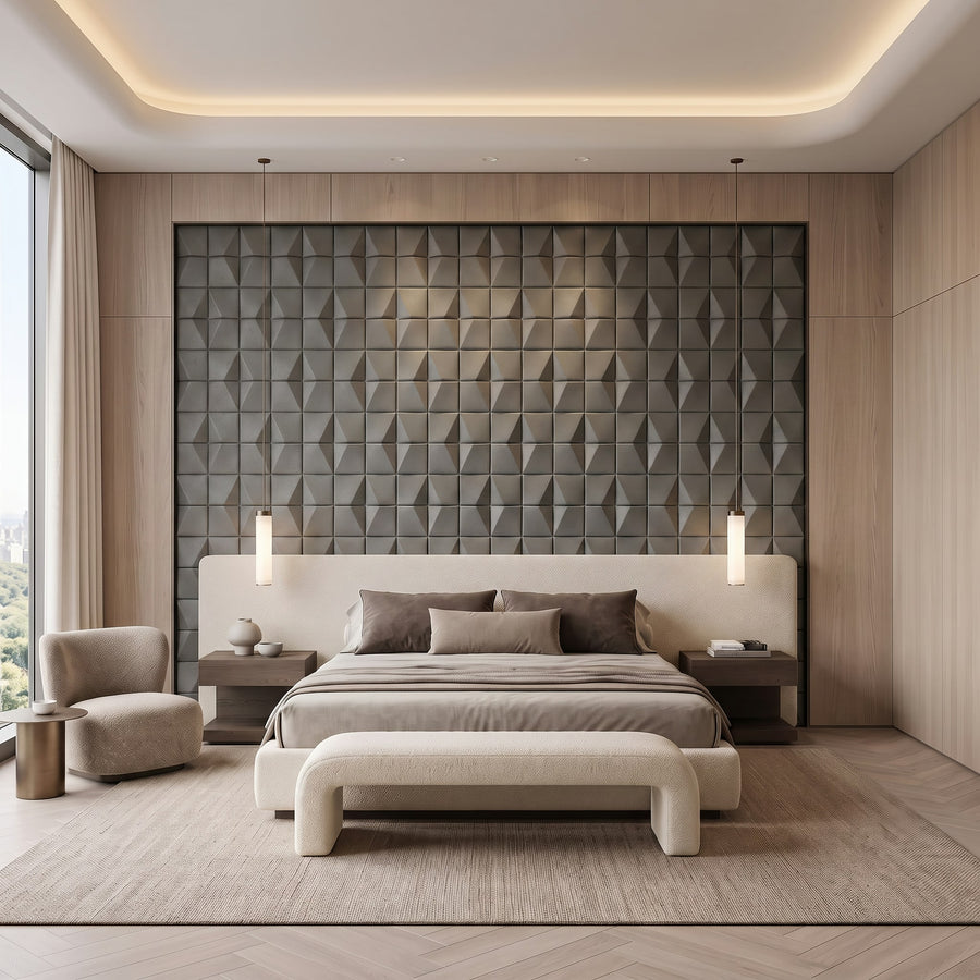 Flawless Square 3D Leather Wall Panel in Charcoal Grey