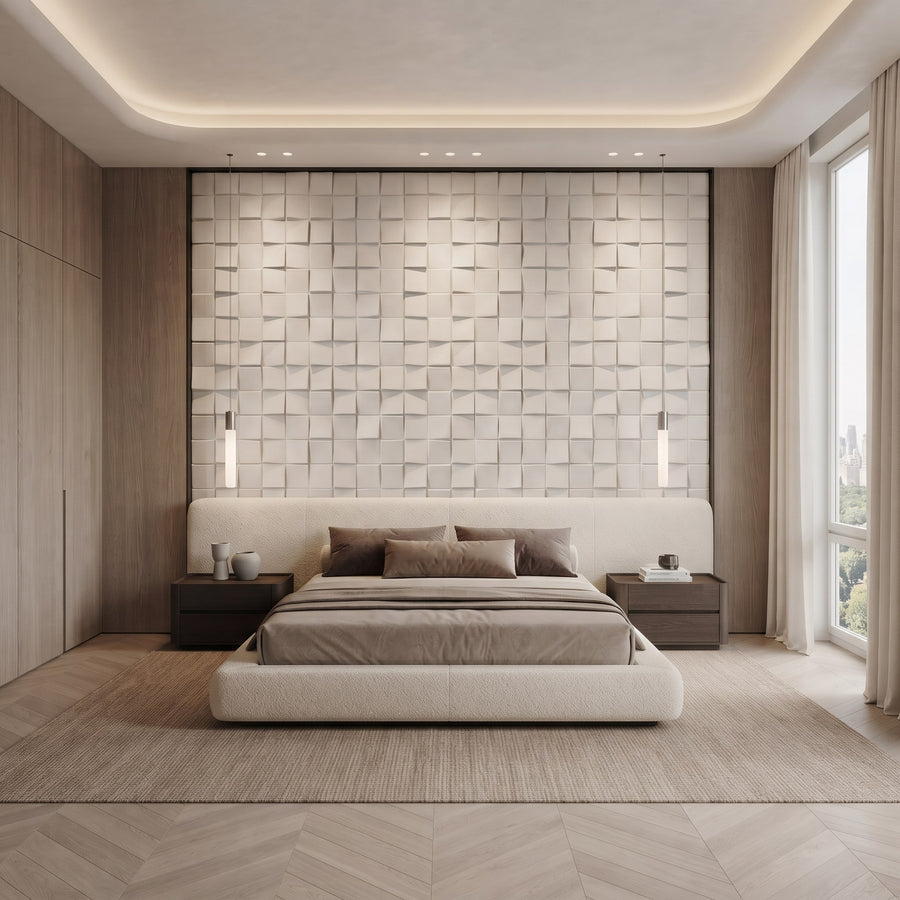 Ubiquitous Square 3D Leather Wall Panel in Classic White