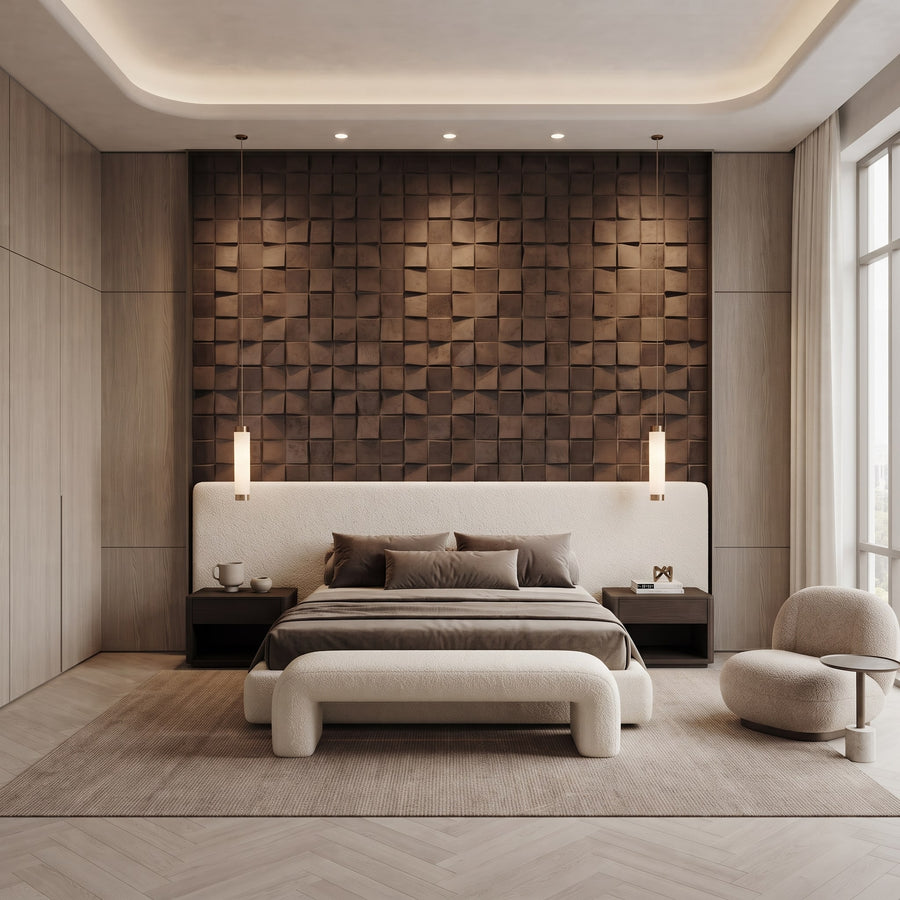 Ubiquitous Square 3D Leather Wall Panel in Dark Brown