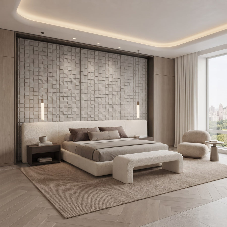 Ubiquitous Square 3D Leather Wall Panel in Light Grey