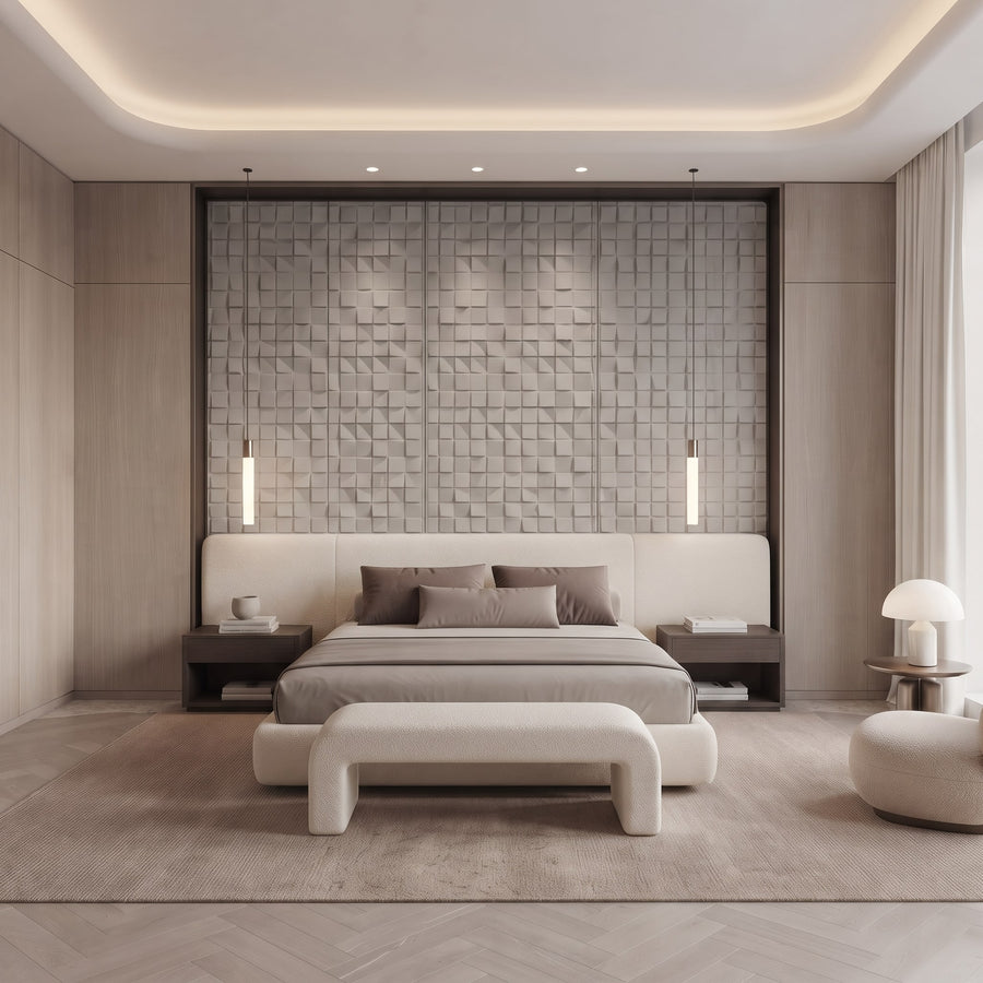 Ubiquitous Square 3D Leather Wall Panel in Grey