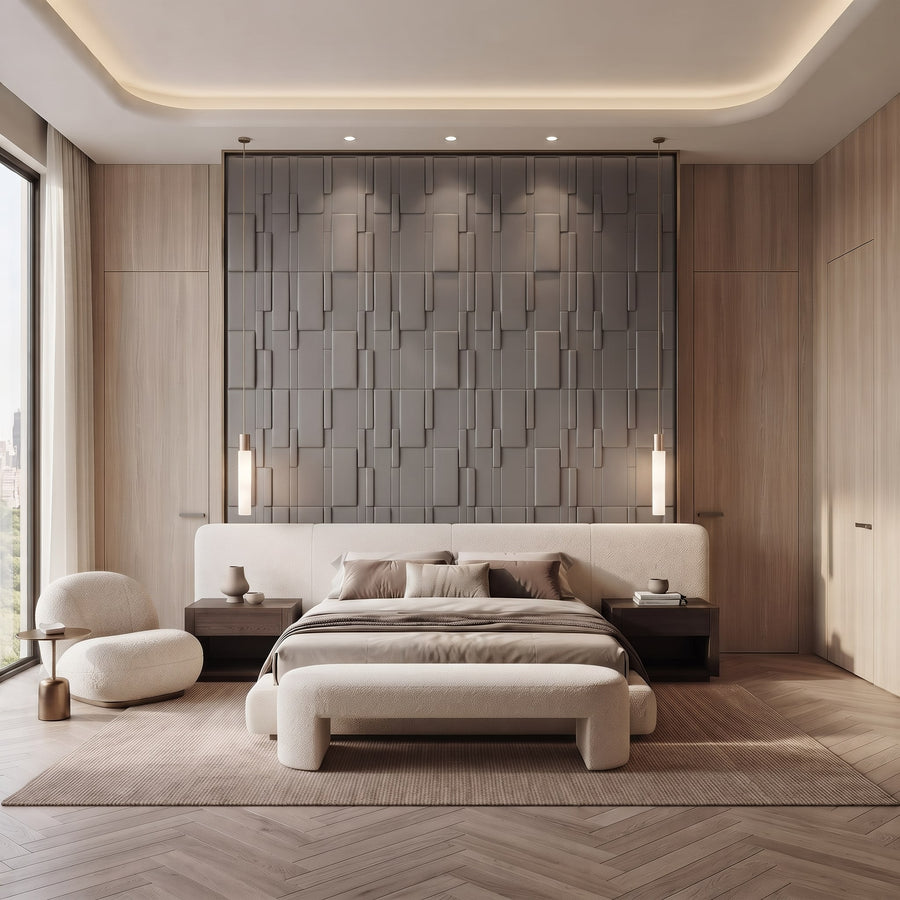 Flux Square 3D Leather Wall Panel in Grey