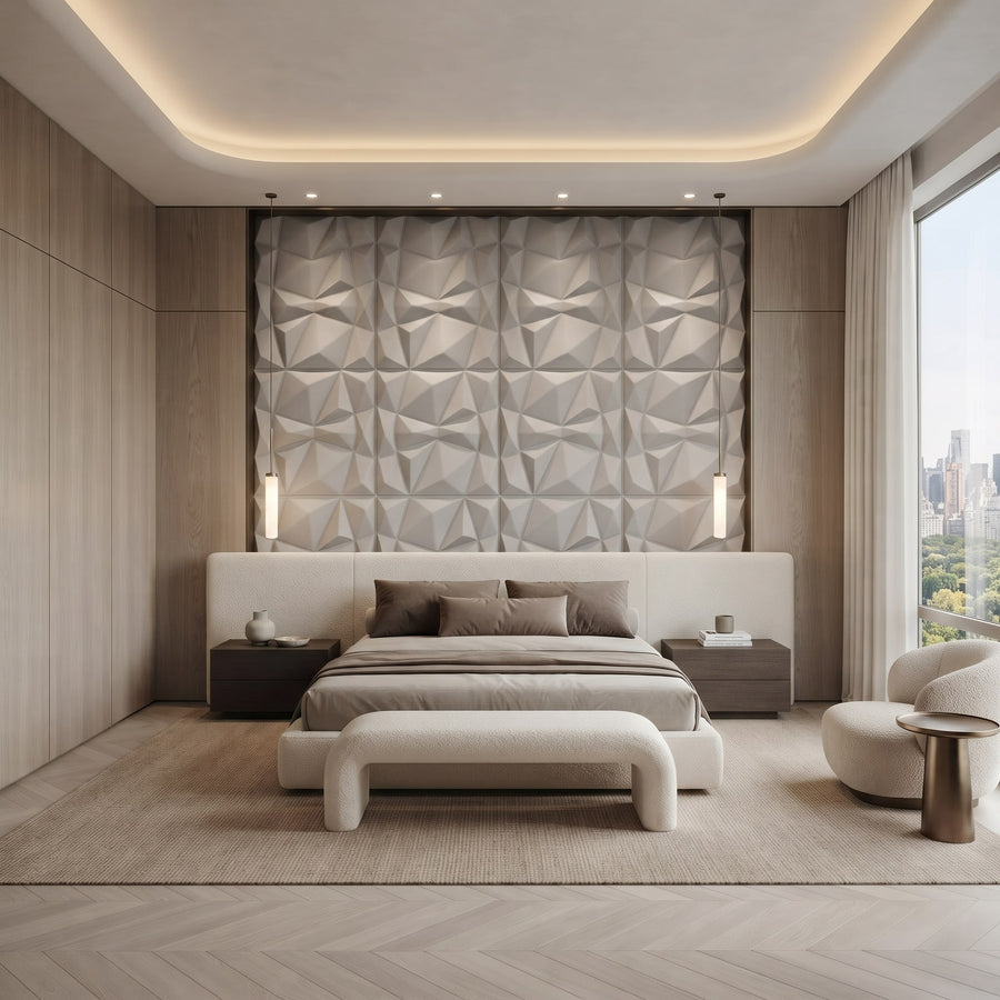 Diamond Fever Square 3D Leather Wall Panel in Light Grey