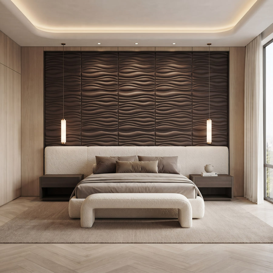 Gnarly Square 3D Leather Wall Panel in Dark Brown