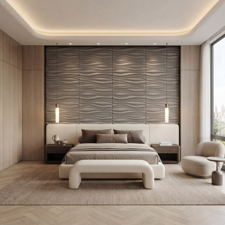 Gnarly Square 3D Leather Wall Panel in Grey