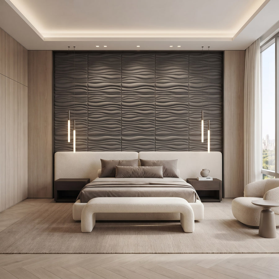 Gnarly Square 3D Leather Wall Panel in Charcoal Grey