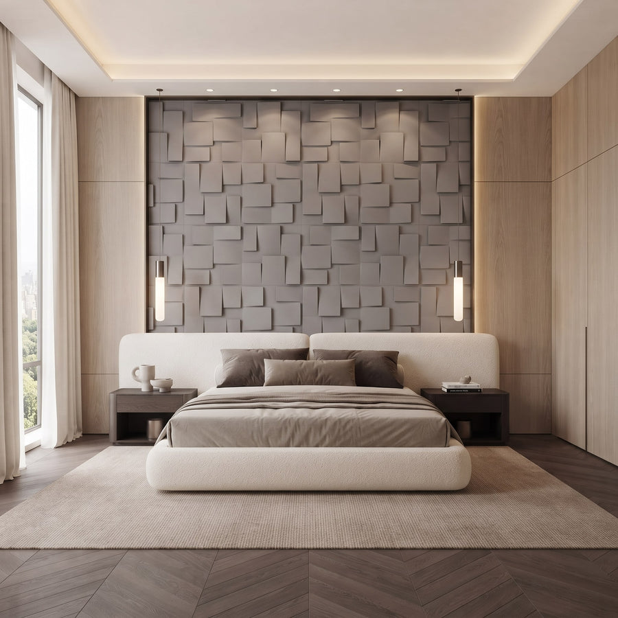Rubik Square 3D Leather Wall Panel in Grey
