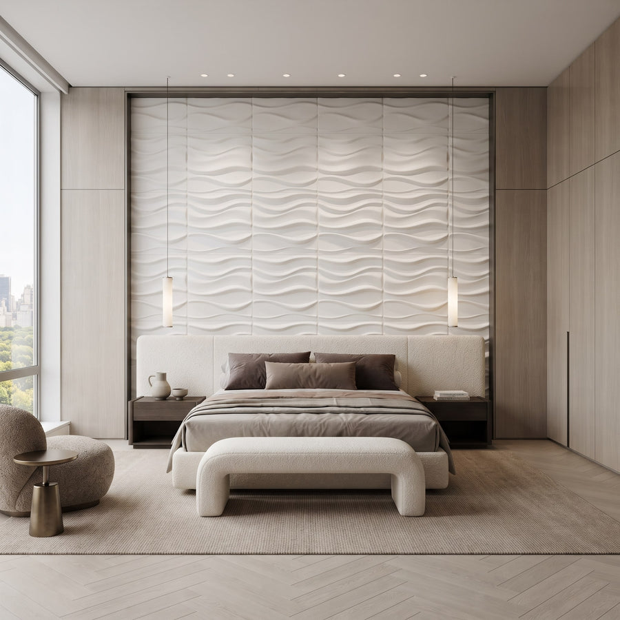 River Square 3D Leather Wall Panel in Classic White