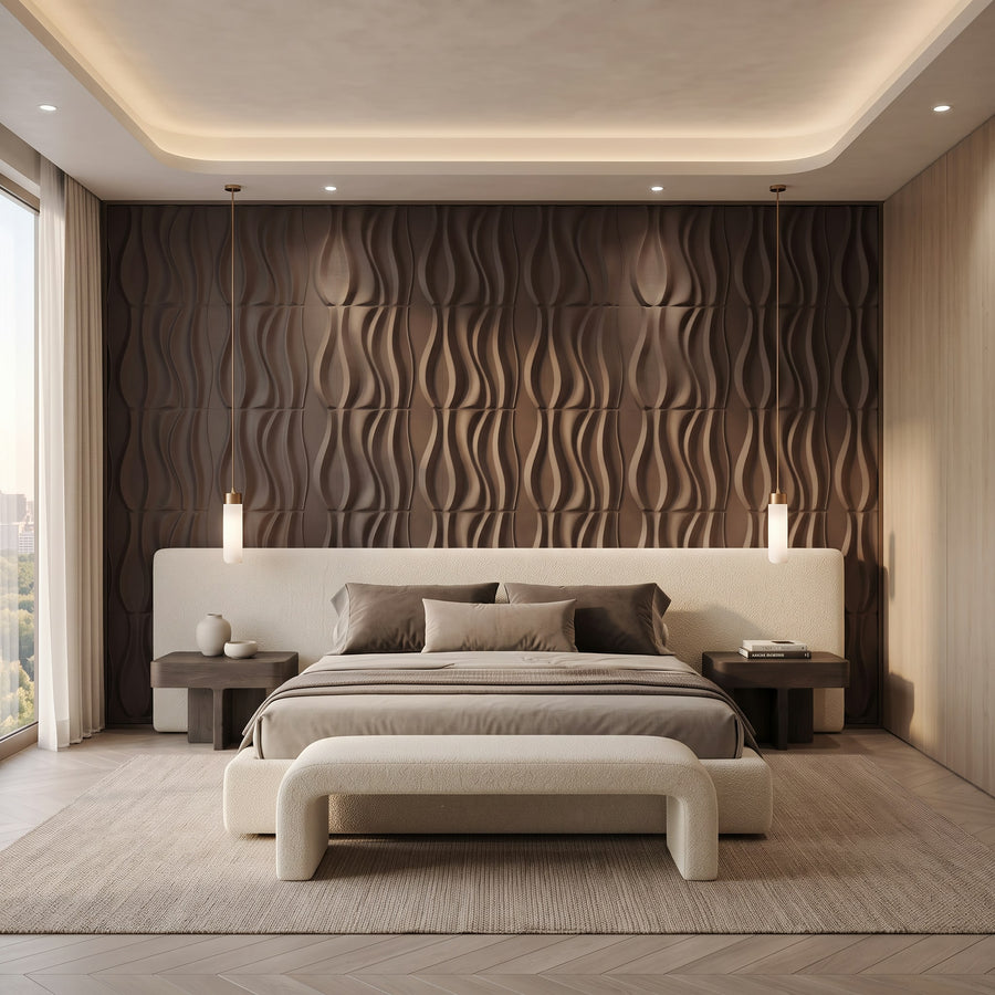 River Square 3D Leather Wall Panel in Dark Brown