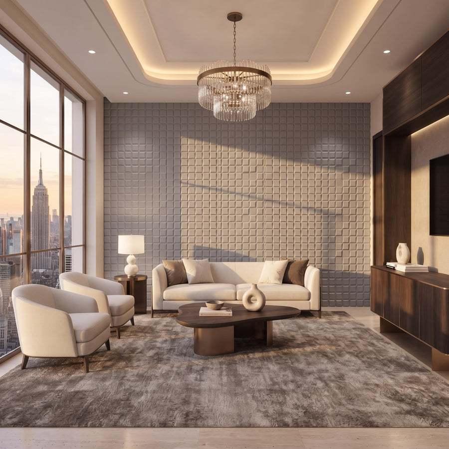 Tetris Square 3D Leather Wall Panel in Grey
