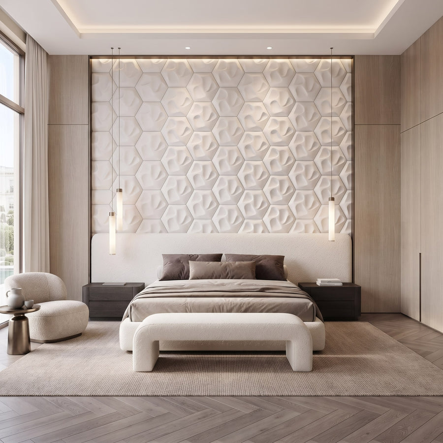 Speck Hexagon 3D Leather Wall Panel in Classic White