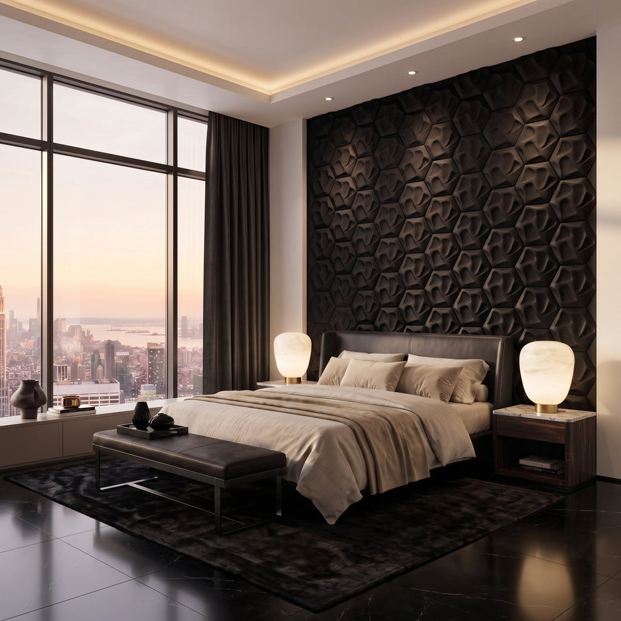 Speck Hexagon 3D Leather Wall Panel in Black