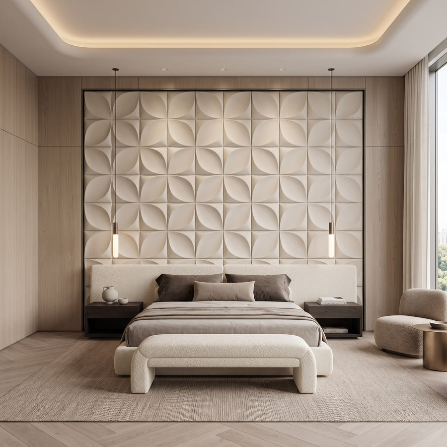 Florapod Square 3D Leather Wall Panel in Beige White