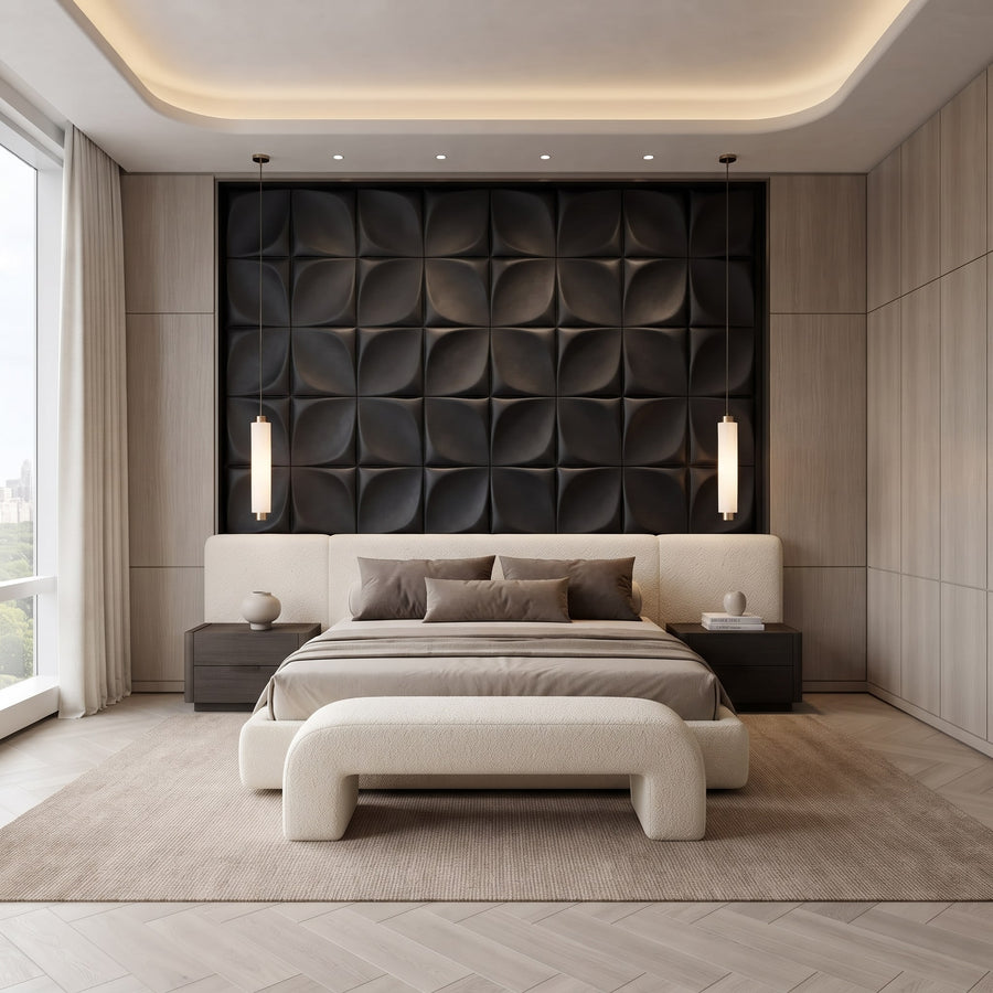 Florapod Square 3D Leather Wall Panel in Black