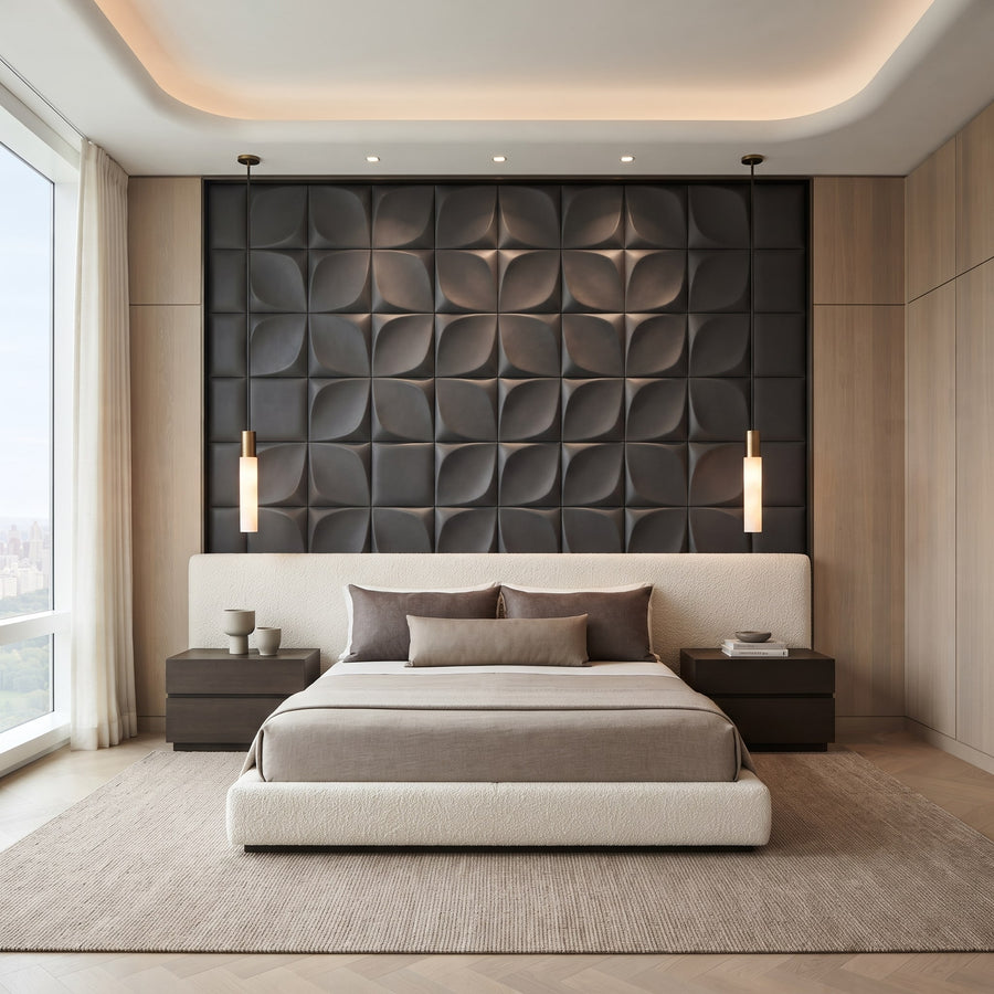 Florapod Square 3D Leather Wall Panel in Charcoal Grey