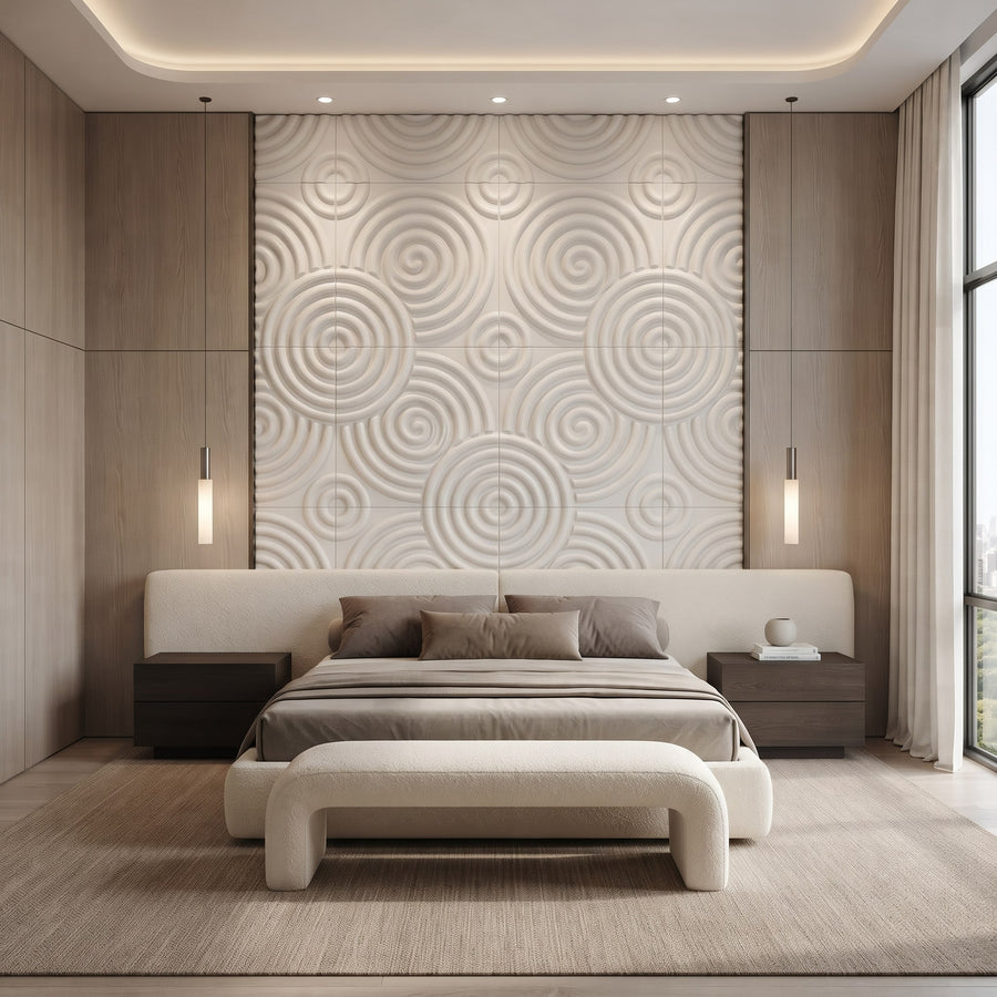 Hypnotized Square 3D Leather Wall Panel in Classic White