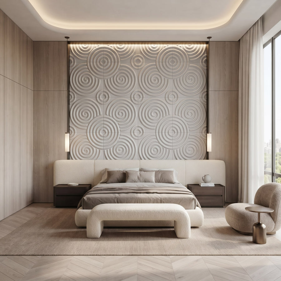 Hypnotized Square 3D Leather Wall Panel in Light Grey