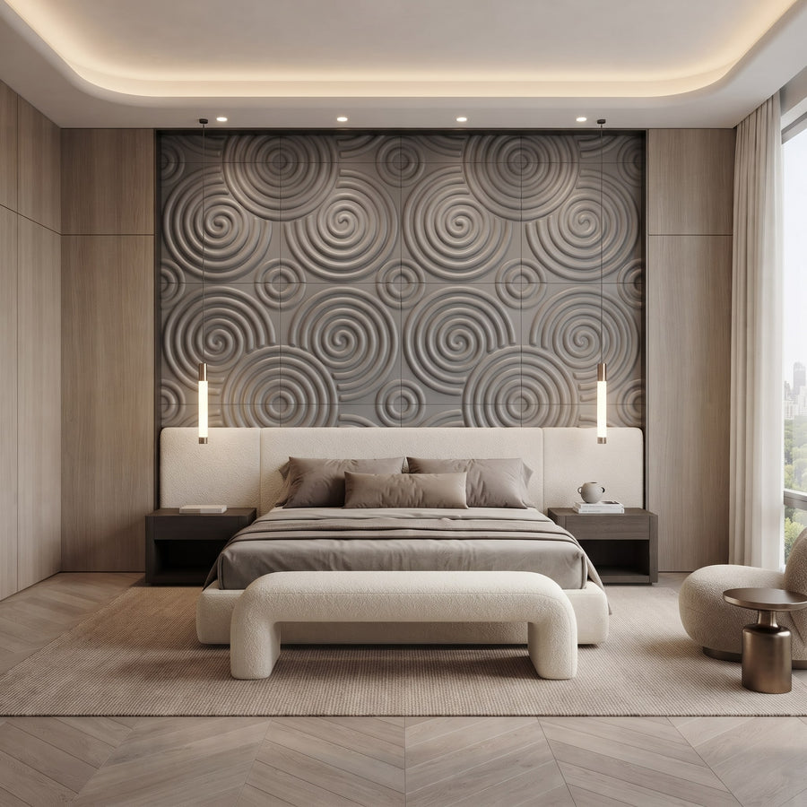 Hypnotized Square 3D Leather Wall Panel in Grey