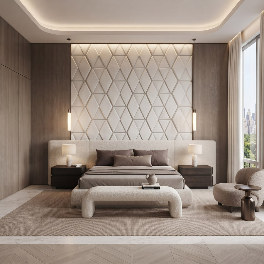 Diamond Tile Hexagon 3D Leather Wall Panel in Classic White
