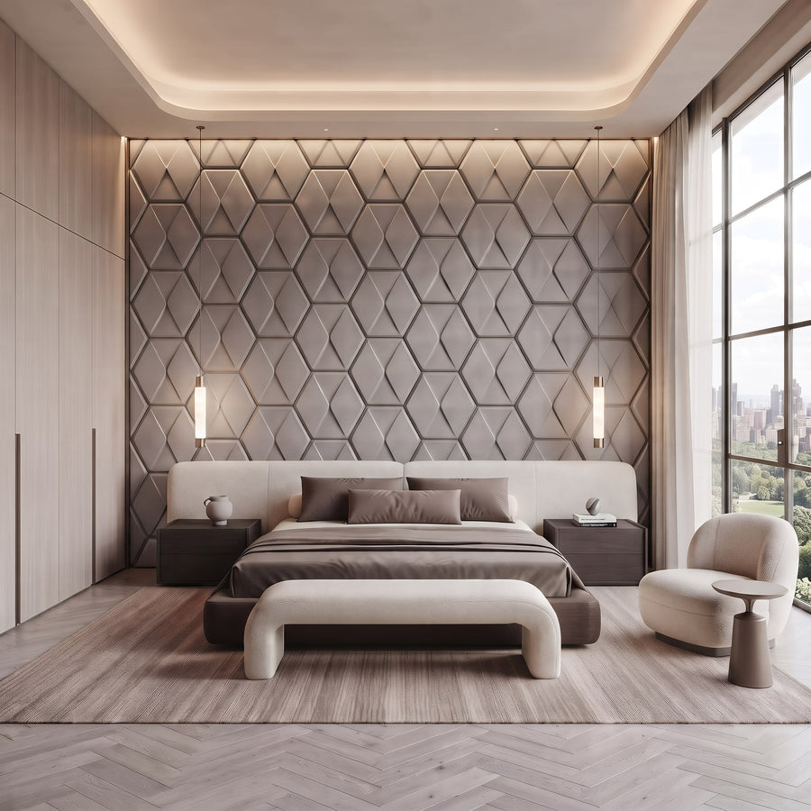 Diamond Tile Hexagon 3D Leather Wall Panel in Grey
