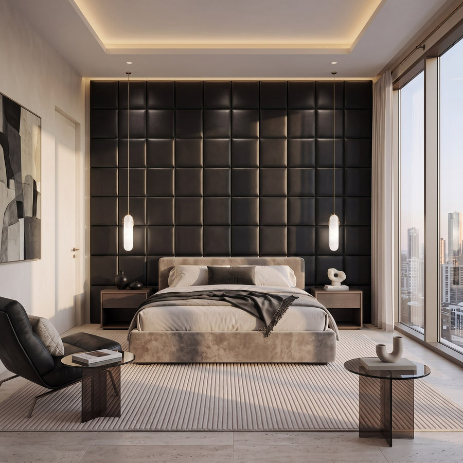 Cubed Vera 3D Leather Wall Panel in Black