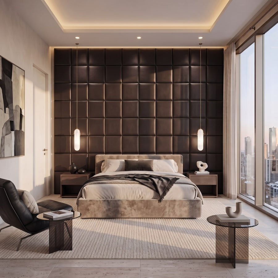 Cubed Vera 3D Leather Wall Panel in Dark Brown