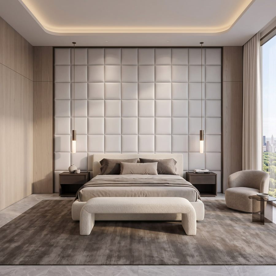 Cubed Vera 3D Leather Wall Panel in Light Grey