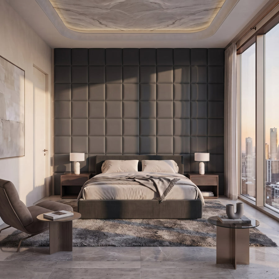 Cubed Vera 3D Leather Wall Panel in Charcoal Grey